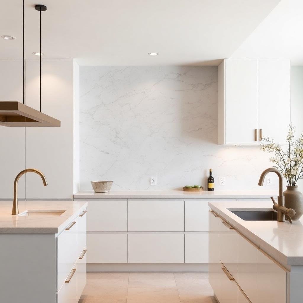 Grey limestone kitchen backsplash