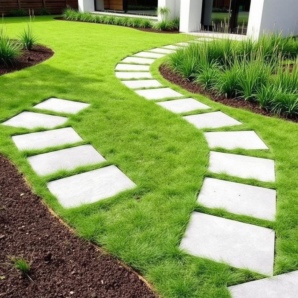 Grey limestone landscaping pathway