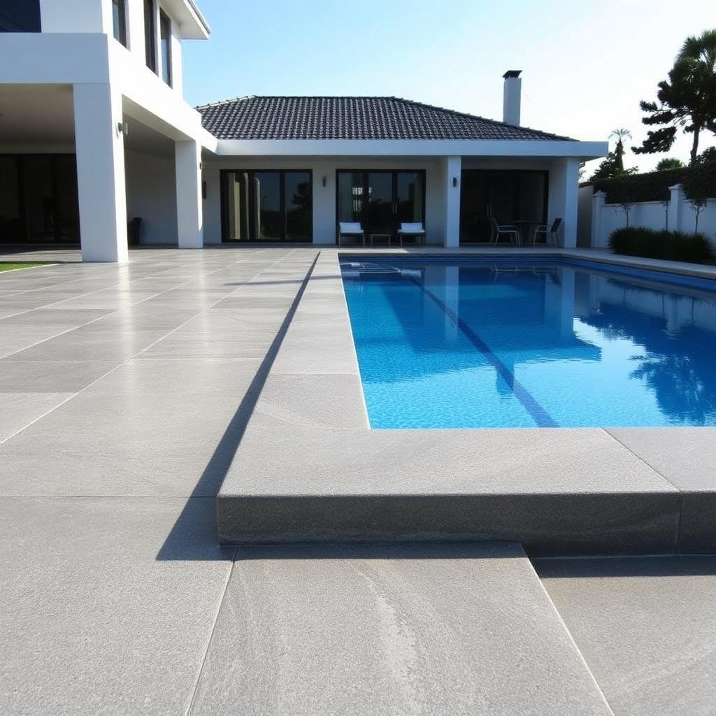 Grey limestone pool surrounds application